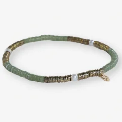 INK + ALLOY Rory Solid Color With Gold And Pearls Small Sequin Stretch Bracelet Mint