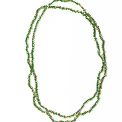 INK + ALLOY Rosemary Thread With Brass Extra Long Necklace Leaf Green