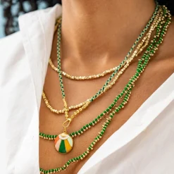 INK + ALLOY Rosemary Thread With Brass Extra Long Necklace Leaf Green