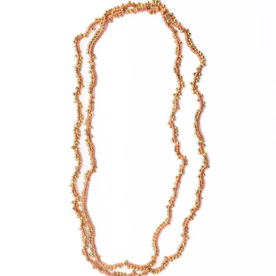 INK + ALLOY Rosemary Thread With Brass Extra Long Necklace Coral