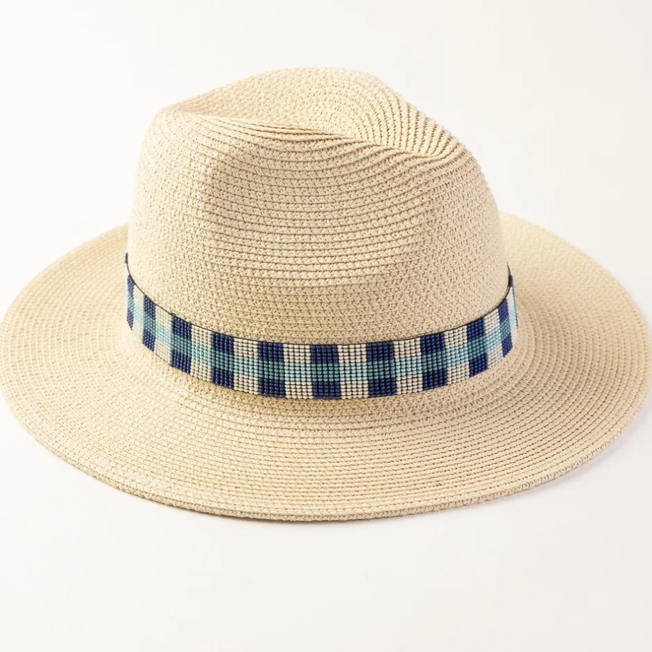 INK + ALLOY Ryan Gingham Beaded Hatband Blue