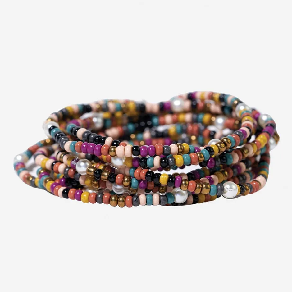 INK + ALLOY Sage Color Block Beaded 10 Strand Stretch Bracelets Jewel Tone