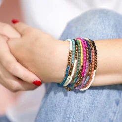 INK + ALLOY Sage Color Block Beaded 10 Strand Stretch Bracelets Gold Block
