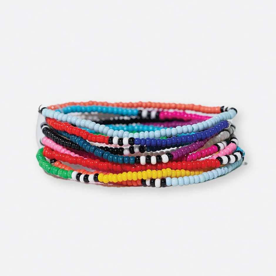 INK + ALLOY Sage Color Block with Stripe Beaded 10 Strand Stretch Bracelets