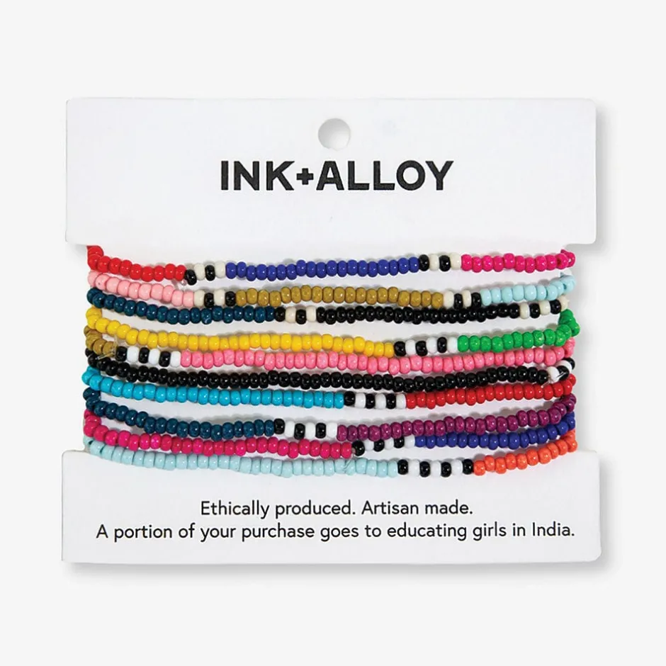 INK + ALLOY Sage Color Block with Stripe Beaded 10 Strand Stretch Bracelets