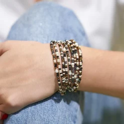 INK + ALLOY Sage Confetti Beaded 10 Strand Stretch Bracelets Black