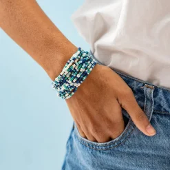 INK + ALLOY Sage Confetti Beaded 10 Strand Stretch Bracelets Blue