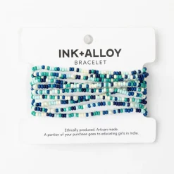 INK + ALLOY Sage Confetti Beaded 10 Strand Stretch Bracelets Blue