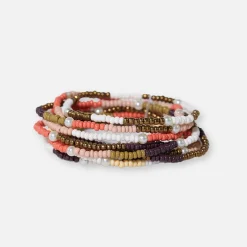 INK + ALLOY Sage Mixed Colorblocks With Pearls Beaded 10 Strand Stretch Bracelet Set Jaipur