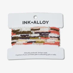 INK + ALLOY Sage Mixed Colorblocks With Pearls Beaded 10 Strand Stretch Bracelet Set Jaipur