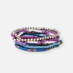 INK + ALLOY Sage Mixed Stripe Beaded 10 Strand Stretch Bracelet Set Blue + Lavender