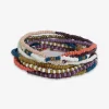 INK + ALLOY Sage Mixed Stripe Beaded 10 Strand Stretch Bracelet Set Citron + Coral