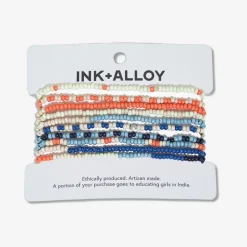 INK + ALLOY Sage Mixed Stripe Beaded 10 Strand Stretch Bracelets Coastal