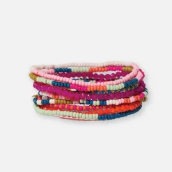 INK + ALLOY Sage Mixed Stripe Beaded 10 Strand Stretch Bracelets Rainbow