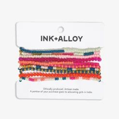 INK + ALLOY Sage Mixed Stripe Beaded 10 Strand Stretch Bracelets Rainbow