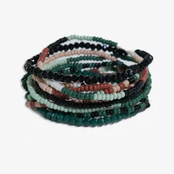 INK + ALLOY Sage Mixed Stripe Beaded 10 Strand Stretch Bracelets Desert