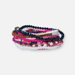 INK + ALLOY Sage Mixed Stripe Beaded 10 Strand Stretch Bracelets Hot Pink