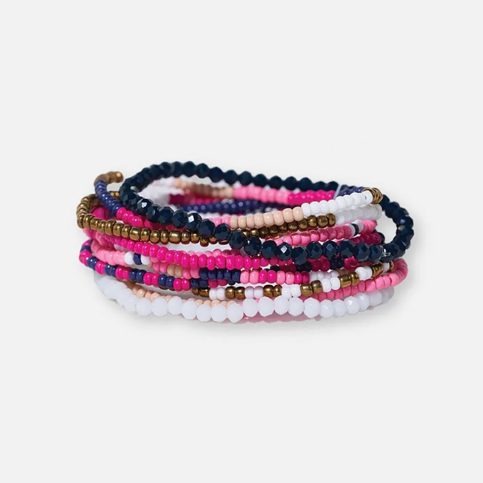 INK + ALLOY Sage Mixed Stripe Beaded 10 Strand Stretch Bracelets Hot Pink