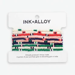 INK + ALLOY Sage Solid With Stripes Beaded 10 Strand Stretch Bracelet Set St. Tropez