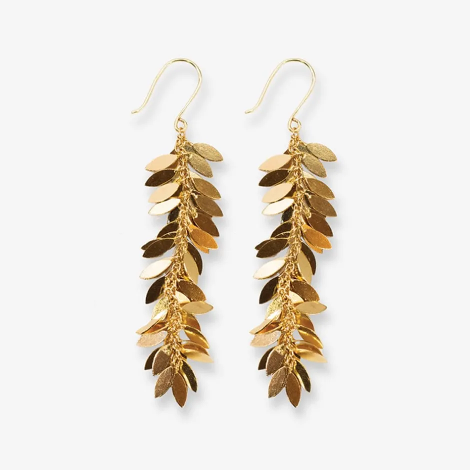 INK + ALLOY Samantha Leaf Cluster Long Dangle Earrings Brass