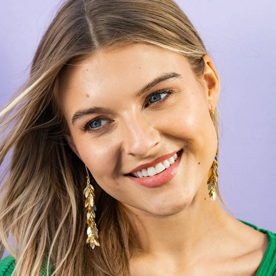 INK + ALLOY Samantha Leaf Cluster Long Dangle Earrings Brass