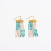 INK + ALLOY Scout Rectangle Hanger Blocks With Stripes Beaded Fringe Earrings Turquoise