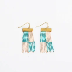 INK + ALLOY Scout Rectangle Hanger Blocks With Stripes Beaded Fringe Earrings Turquoise