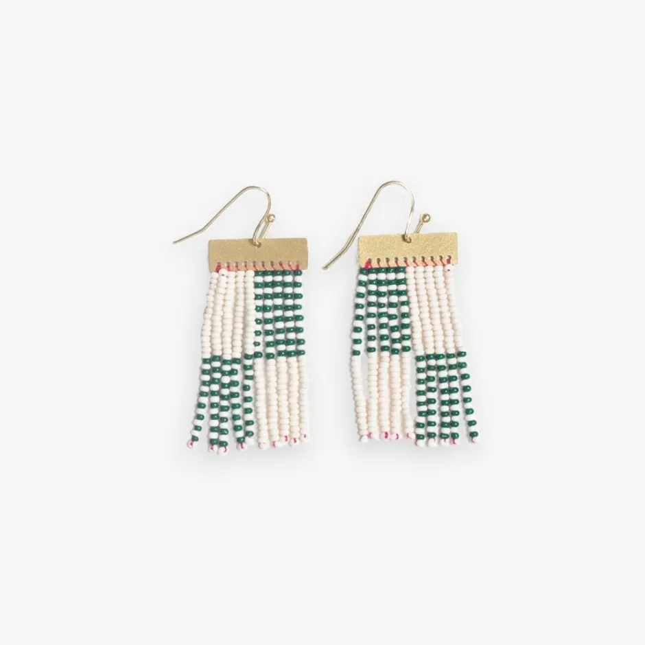 INK + ALLOY Scout Rectangle Hanger Blocks With Stripes Beaded Fringe Earrings Green