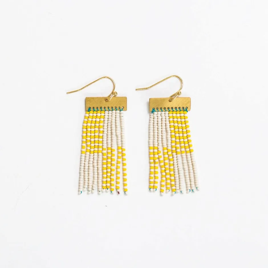 INK + ALLOY Scout Rectangle Hanger Blocks With Stripes Beaded Fringe Earrings Lemon