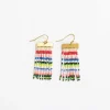 INK + ALLOY Scout Rectangle Hanger Mixed Horizontal Stripes Beaded Fringe Earrings Rio