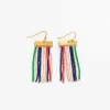 INK + ALLOY Scout Rectangle Hanger Solid Vertical Stripes Beaded Fringe Earrings St. Tropez