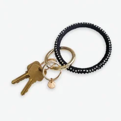 INK + ALLOY Shannon Two Color Woven Raffia Key Ring Bracelet Black/Ivory