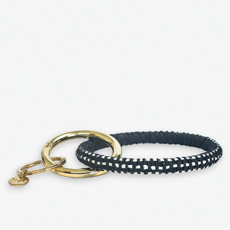 INK + ALLOY Shannon Two Color Woven Raffia Key Ring Bracelet Black/Ivory