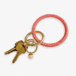 INK + ALLOY Shannon Two Color Woven Raffia Key Ring Bracelet Coral/Peach