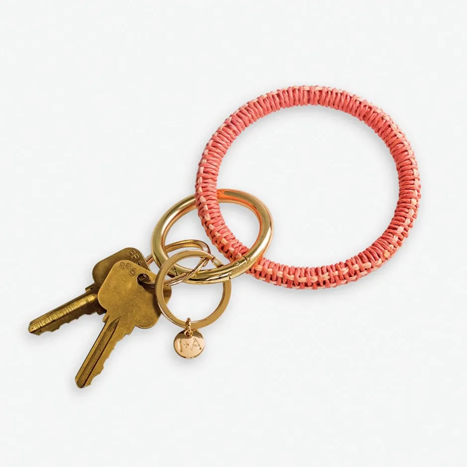 INK + ALLOY Shannon Two Color Woven Raffia Key Ring Bracelet Coral/Peach