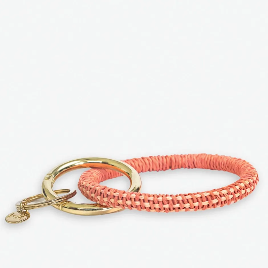 INK + ALLOY Shannon Two Color Woven Raffia Key Ring Bracelet Coral/Peach