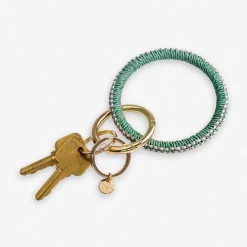 INK + ALLOY Shannon Two Color Woven Raffia Key Ring Bracelet Kelly Green/Pink