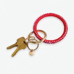 INK + ALLOY Shannon Two Color Woven Raffia Key Ring Bracelet Light Lavender/Poppy