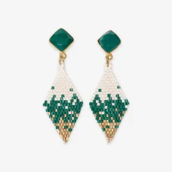 INK + ALLOY Sky Small Diamond Drop with Semi-Precious Stone Post Earrings Emerald Green