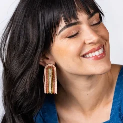 INK + ALLOY Skylar Rainbow Stripe Beaded Fringe Earrings Desert