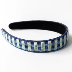 INK + ALLOY Stevie Gingham Beaded Headband Blue