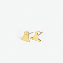 INK + ALLOY Tabitha Ghost and Witch Hat Mismatched Halloween Post Earrings 18k Gold