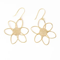 INK + ALLOY Twiggy Open Petals Flower Drop Earrings Brass