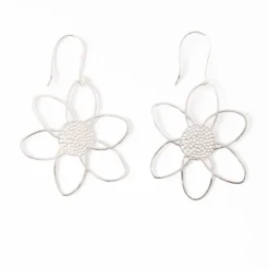 INK + ALLOY Twiggy Open Petals Flower Drop Earrings Silver