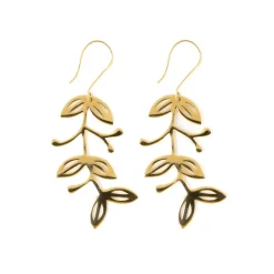 INK + ALLOY Vera Abstract Leaves Botanical Threader Earrings Brass