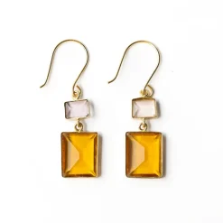 INK + ALLOY Veronica Two Tone Color Cut Glass Dangle Earring Amber