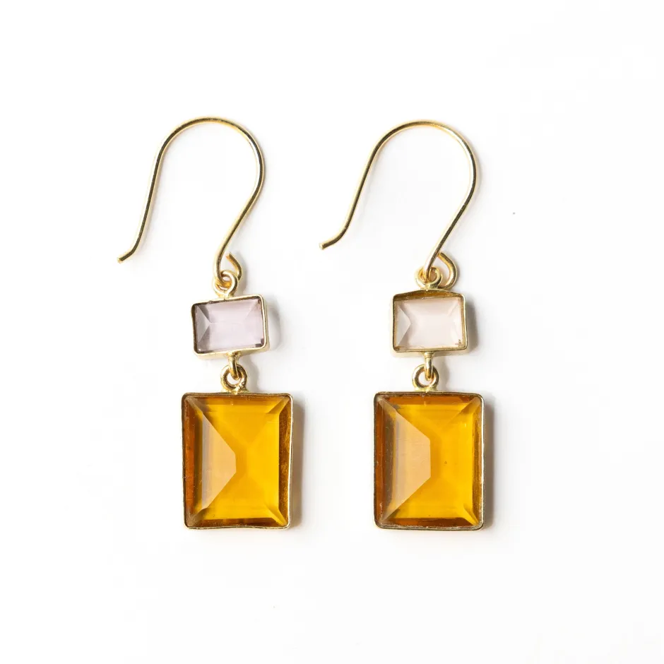 INK + ALLOY Veronica Two Tone Color Cut Glass Dangle Earring Amber