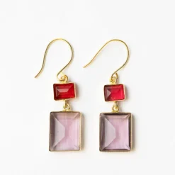INK + ALLOY Veronica Two Tone Color Cut Glass Dangle Earring Red