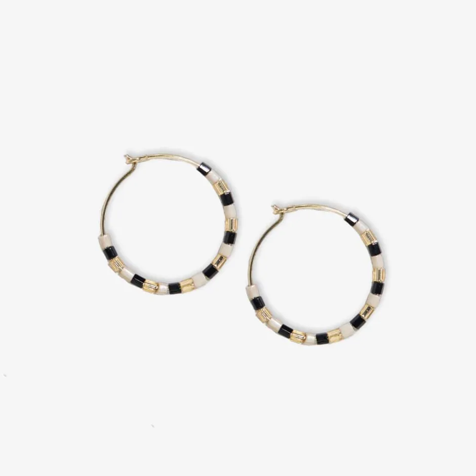 INK + ALLOY Victoria Mixed Beaded Hoop Earrings Black