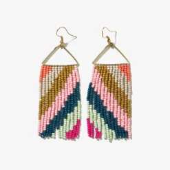 INK + ALLOY Whitney Diagonal Stripe Beaded Fringe Earrings Rainbow